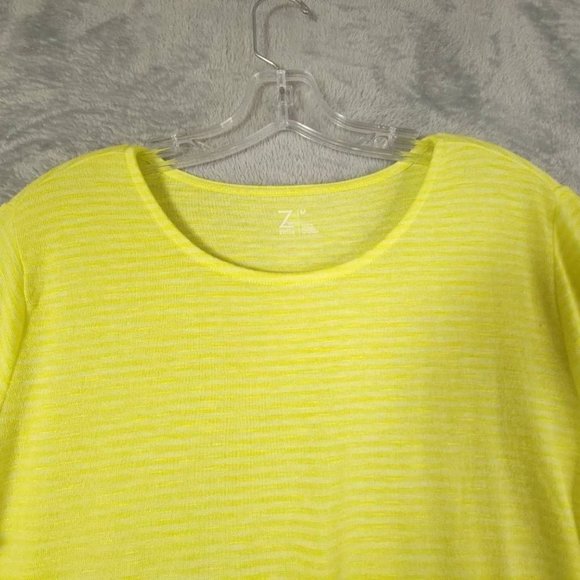 Zella Womens Blouse Yellow Stripe Short Sleeve Stretch‎ Drawstring M New - Picture 6 of 9